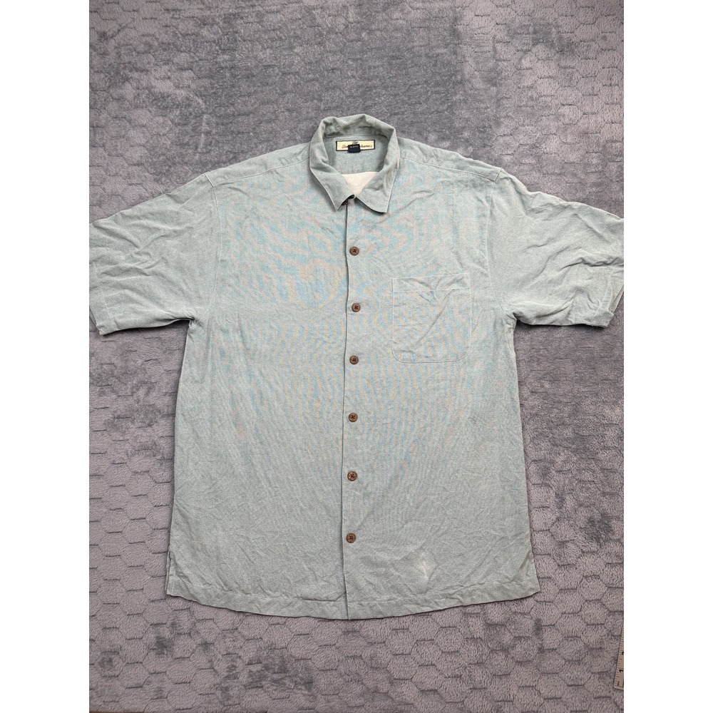 Tommy Bahama Shirt Mens‎ Medium Green Silk Cigar Club Embroidered Camp Casual